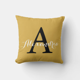 Spicy Mustard Gult Solid Färg Modern Monogram Kudde