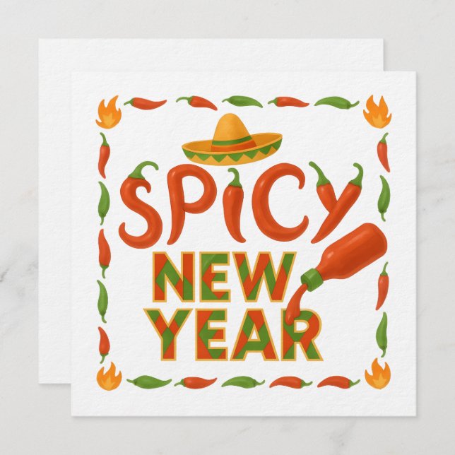 Spicy New Year Inbjudningar (Fram/baksida)