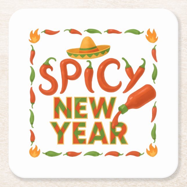 Spicy New Year Underlägg Papper Kvadrat (Framsidan)