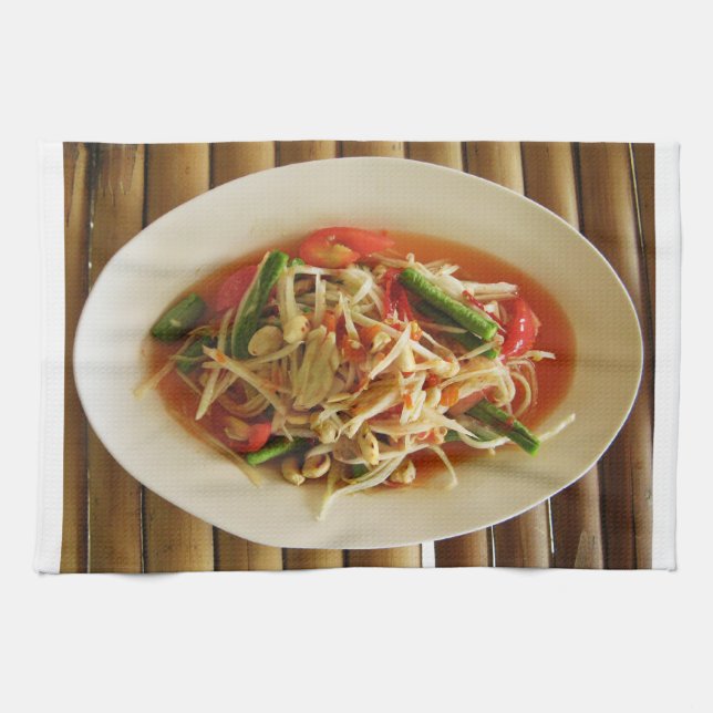 Spicy Papaya Salad [som Tam] ... Thai Lao Food Kökshandduk (Horisontell)
