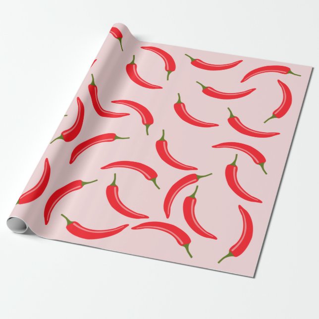 Spicy Red Chili Mönster Presentpapper (Utrullad)