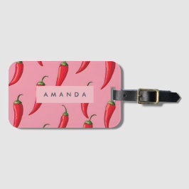 Spicy Red Chili Pepper Mönster på Rosa Background Bagagebricka