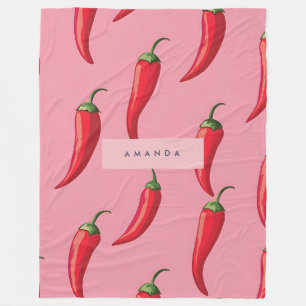 Spicy Red Chili Pepper Mönster på Rosa Background Fleecefilt