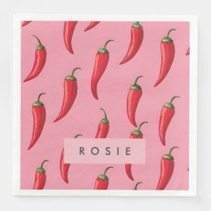 Spicy Red Chili Pepper Mönster på Rosa Background Pappersservett