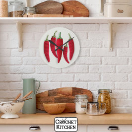Spicy Red Minimal Crochet Jalapeno Sticka Crafts Rund Klocka
