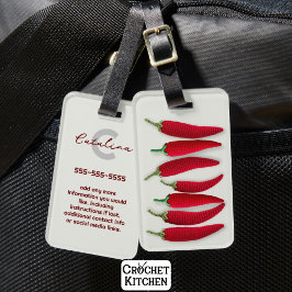 Spicy Red Modern Minimal Crochet Jalapeno Namn Bagagebricka