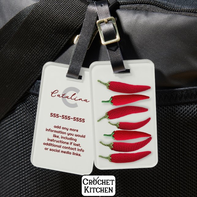 Spicy Red Modern Minimal Crochet Jalapeno Namn Bagagebricka (Skapare uppladdad)