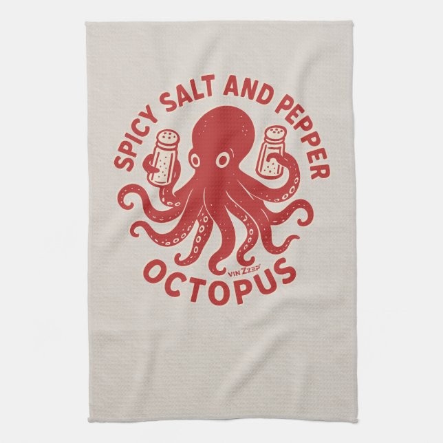 Spicy Salt och Pepper Octopus Roligt Design Kökshandduk (Vertikal)