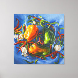 Spicy still Life with Peppers and Vitlic Canvastryck