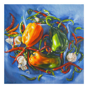 Spicy still Life with Peppers and Vitlic Fototryck