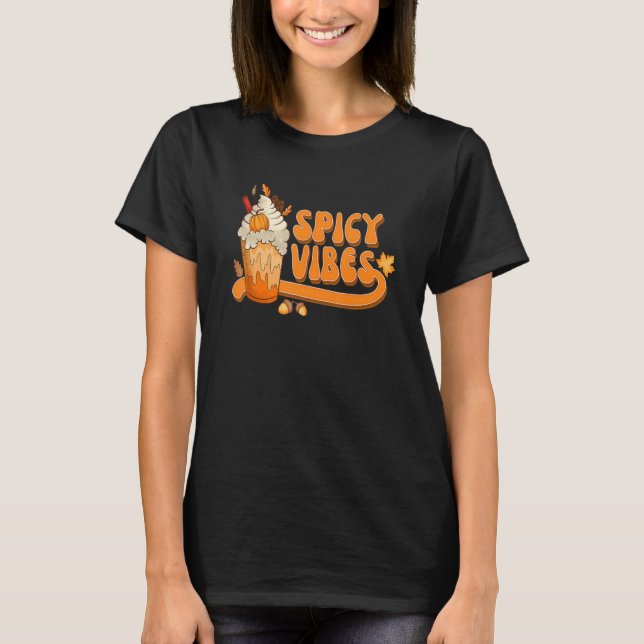 Spicy Vibes Pumpkin Spice Fall Vibes Autumn Retro T Shirt (Framsida)
