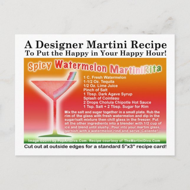 Spicy Watermelon Margarita Martini Recipe Postcard Vykort (Framsida)