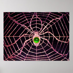 SPIDER AND WEBBEN Grönt Emerald Gemstone Black Poster