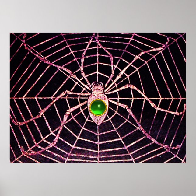 SPIDER AND WEBBEN Grönt Emerald Gemstone Black Poster (Framsidan)