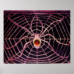 SPIDER AND WEBBEN Red Ruby Gemstone Black Poster