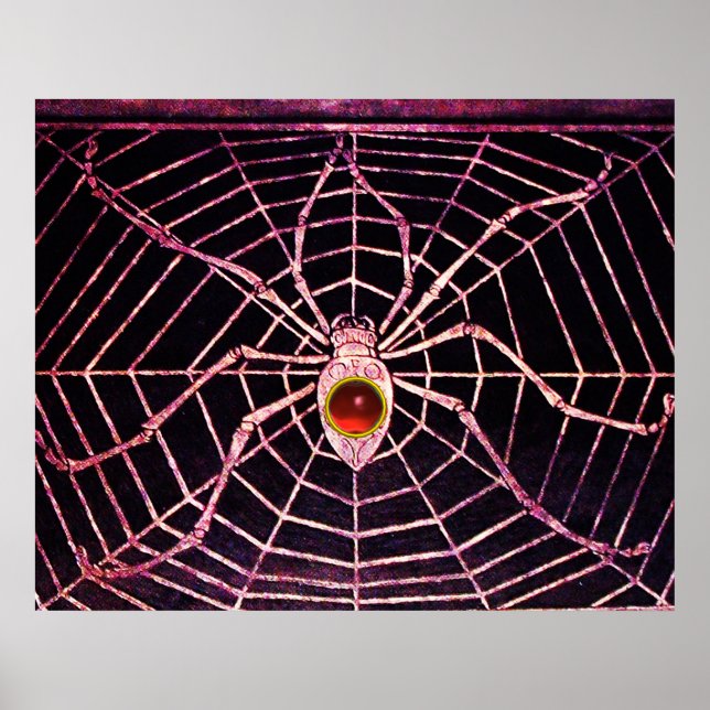 SPIDER AND WEBBEN Red Ruby Gemstone Black Poster (Framsidan)