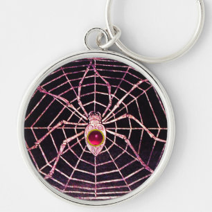 SPIDER AND WEBBEN Rosa Fuchsia Ruby Black Rund Silverfärgad Nyckelring