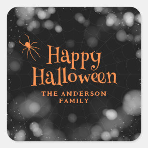 Spider Cobweb Happy halloween Fyrkantigt Klistermärke