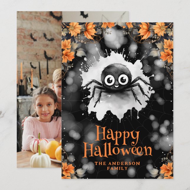 Spider Cobweb Photo Happy halloween Card Julkort (Fram/baksida)