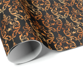 Spider Damask Copper Black Halloween Mönster Presentpapper