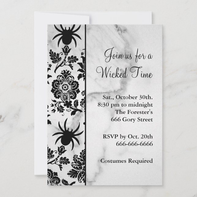 Spider Damask Halloween-inbjudan på Marble Inbjudningar (Framsida)