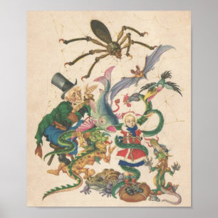Spider Dragon Fladdermus Toad Antique Damsel i Dis Poster
