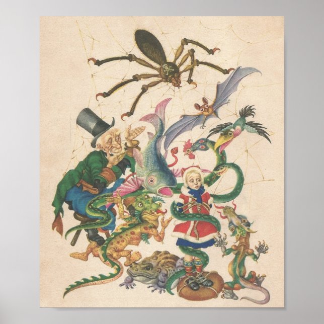 Spider Dragon Fladdermus Toad Antique Damsel i Dis Poster (Framsidan)