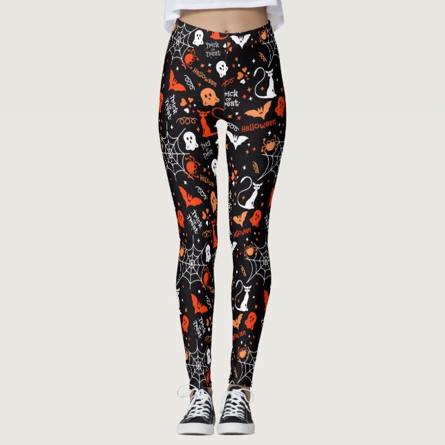 Spider Fladdermus Cat Webben Trick Ghost Spooky Ha Leggings (Framsida)