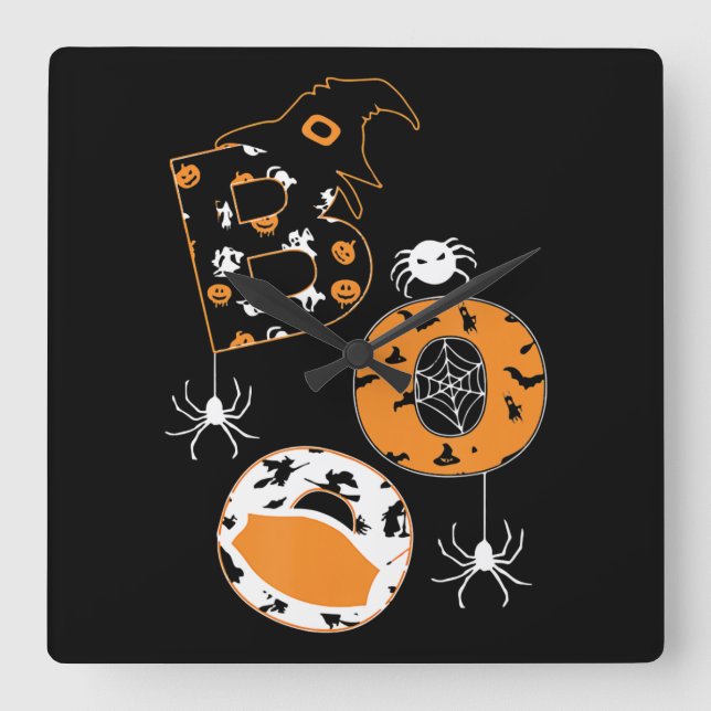 Spider Gift |Boo Mask Spider Witch Hat Pumpkin Fyrkantig Klocka (Framsida)