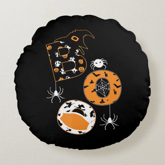 Spider Gift |Boo Mask Spider Witch Hat Pumpkin Rund Kudde (Framsidan)