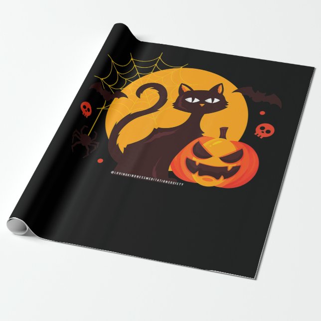 Spider Gift | Halloween Black Cat Spider Pumpkin Presentpapper (Utrullad)