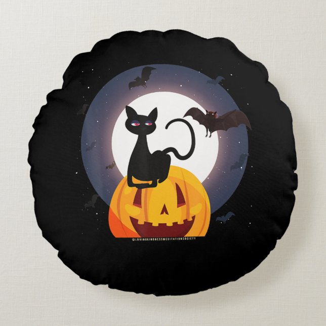 Spider Gift | Halloween Black Cat Spider Pumpkin Rund Kudde (Framsidan)