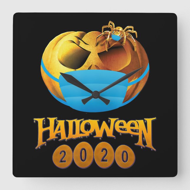 Spider Gift | Halloween Pumpkin och Spider Mask Fyrkantig Klocka (Framsida)