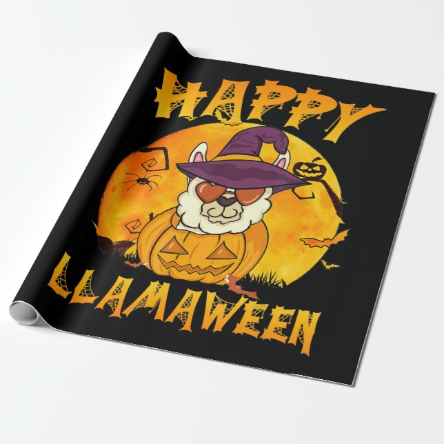 Spider Gift | Lycklig Llamaween Llama Witch Spider Presentpapper (Utrullad)