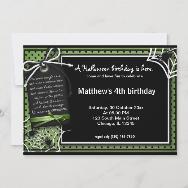 Spider Halloween Birthday Inbjudningar (Framsida)