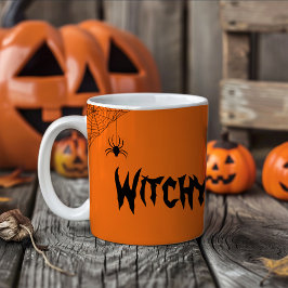 Spider halloween lustig orange typografi Två-Tonad mugg