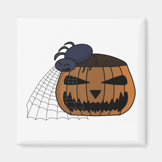 Spider i webben i halloween-pumpen magnet (Framsidan)