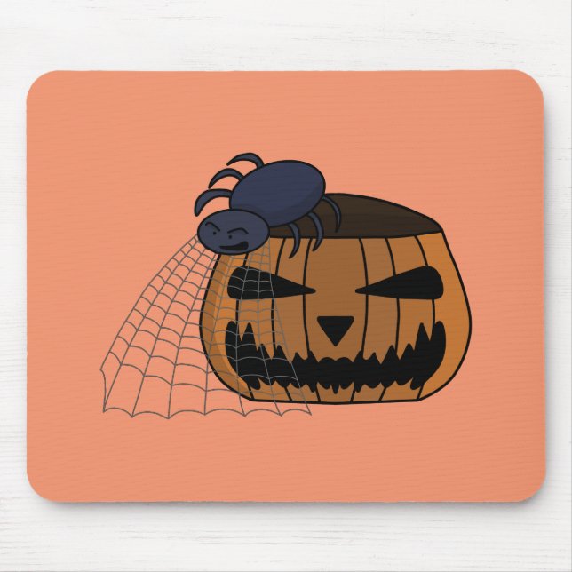 Spider i webben i halloween-pumpen musmatta (Framsidan)