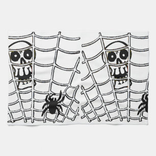 Spider i Webben med Skull Halloween Kitchen Towel Kökshandduk