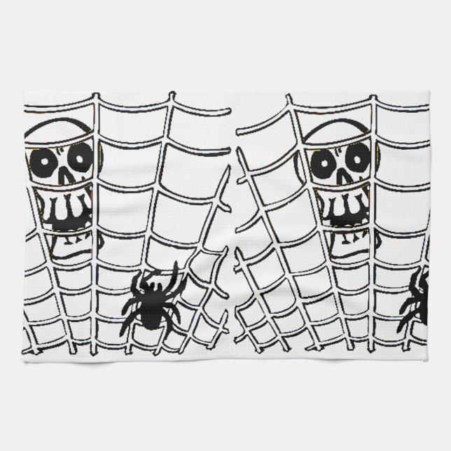 Spider i Webben med Skull Halloween Kitchen Towel Kökshandduk (Horisontell)