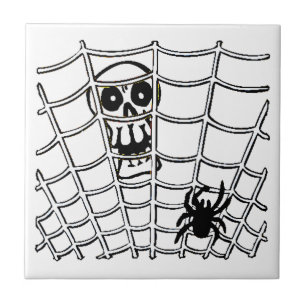 Spider i Webben med Skull Halloween Tile Kakelplatta