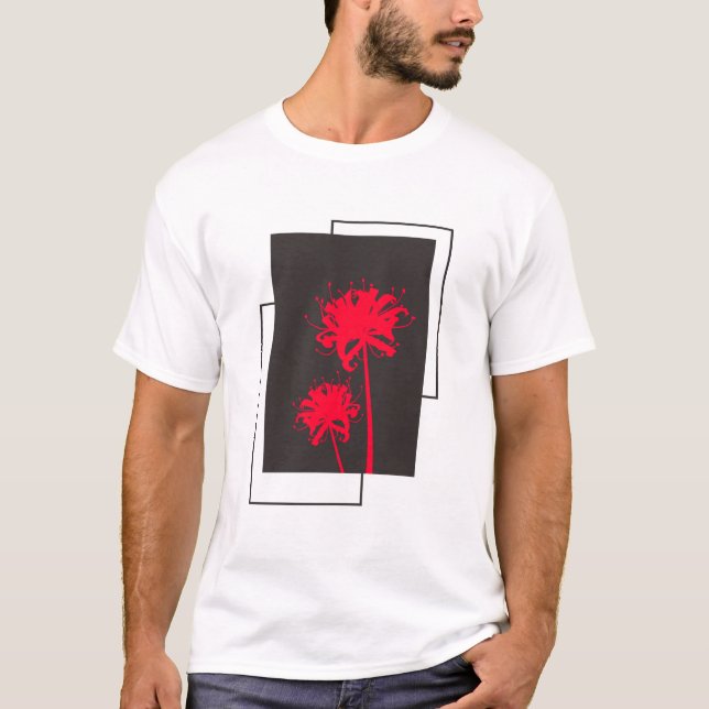 Spider Lily Flower Design Monchrome T Shirt (Framsida)