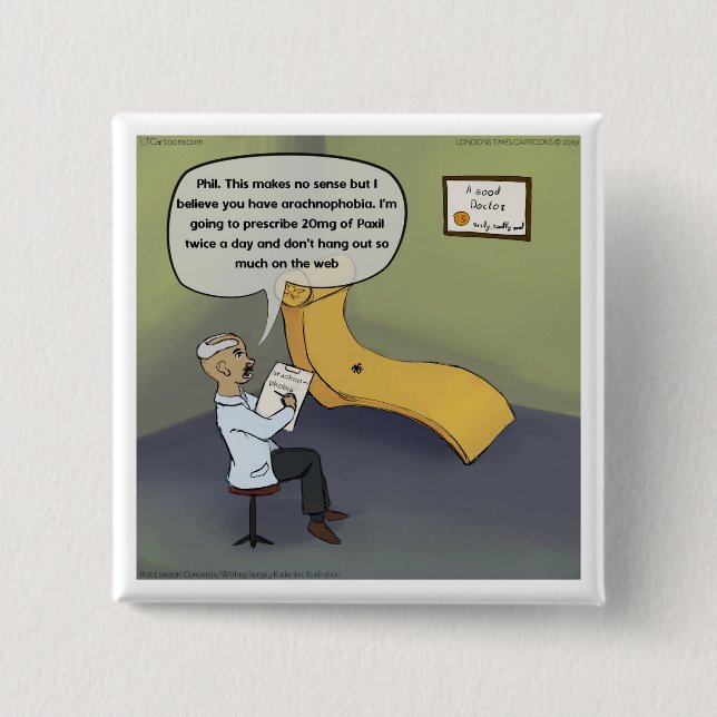 Spider med araknofobi i terapifunny knapp (Framsida)