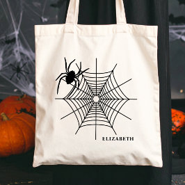 Spider och Spindelnät med Namn Simple Halloween Tygkasse