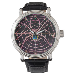 SPIDER OCH WEBBEN Blue Sapphire,Rosa Gems,Black Armbandsur