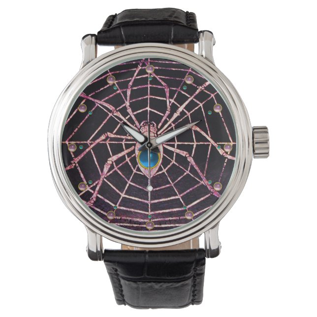SPIDER OCH WEBBEN Blue Sapphire,Rosa Gems,Black Armbandsur (Framsida)