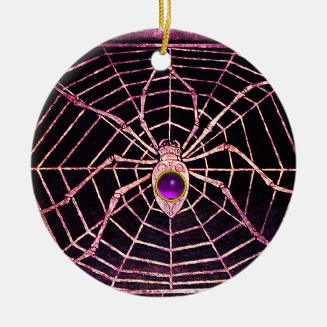 SPIDER OCH WEBBEN Lila Amethyst Black Julgransprydnad Keramik (Framsidan)