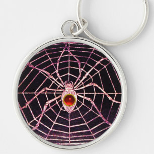 SPIDER OCH WEBBEN Red Ruby Black Rund Silverfärgad Nyckelring