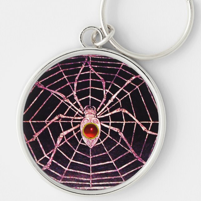 SPIDER OCH WEBBEN Red Ruby Black Rund Silverfärgad Nyckelring (Framsidan)