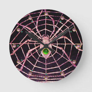 SPIDER OCH WEBBEN Red Ruby, Grönt Emerald Gems Bl Rund Klocka